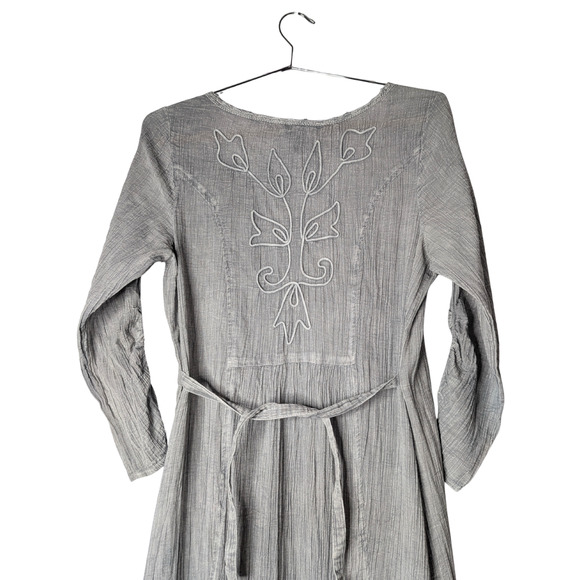 Charlie Paige gray button down dress 100% cotton embroidery and lace S/M - Picture 2 of 9